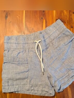 Athleta 100% Linen Light Blue Drawstring Women's Shorts